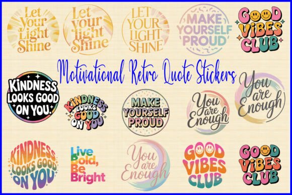 Motivational Retro Quote Stickers: Graphics for Crafts & Branding